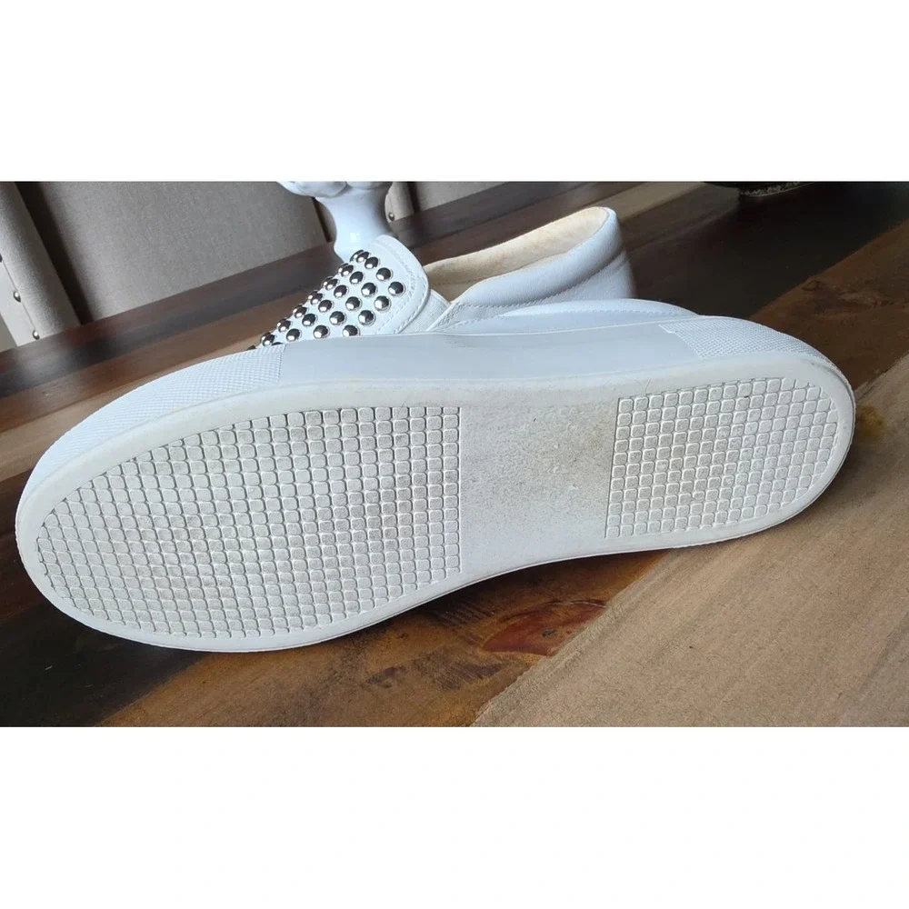Steve Madden Women's Torin Platform White Silver Studded Slip-on Sneakers 9.5M